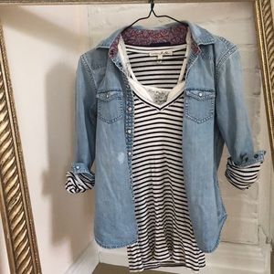 Black + white striped Express long sleeve knit